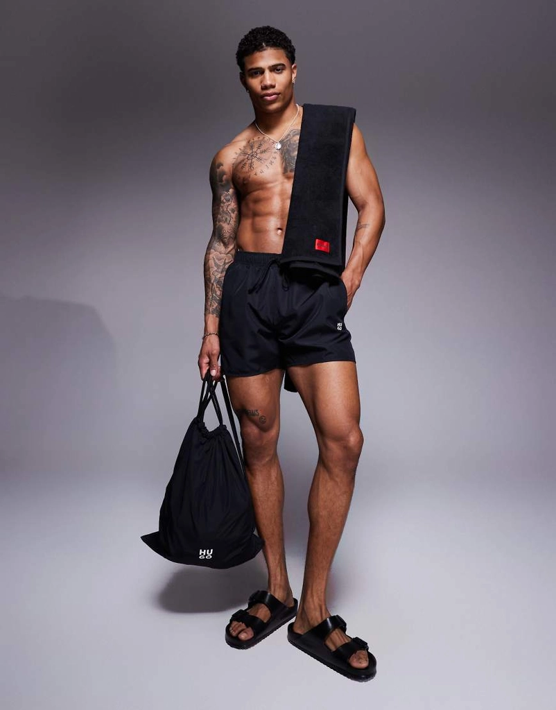 Hugo Cruise logo towel/swim shorts and bag set in black