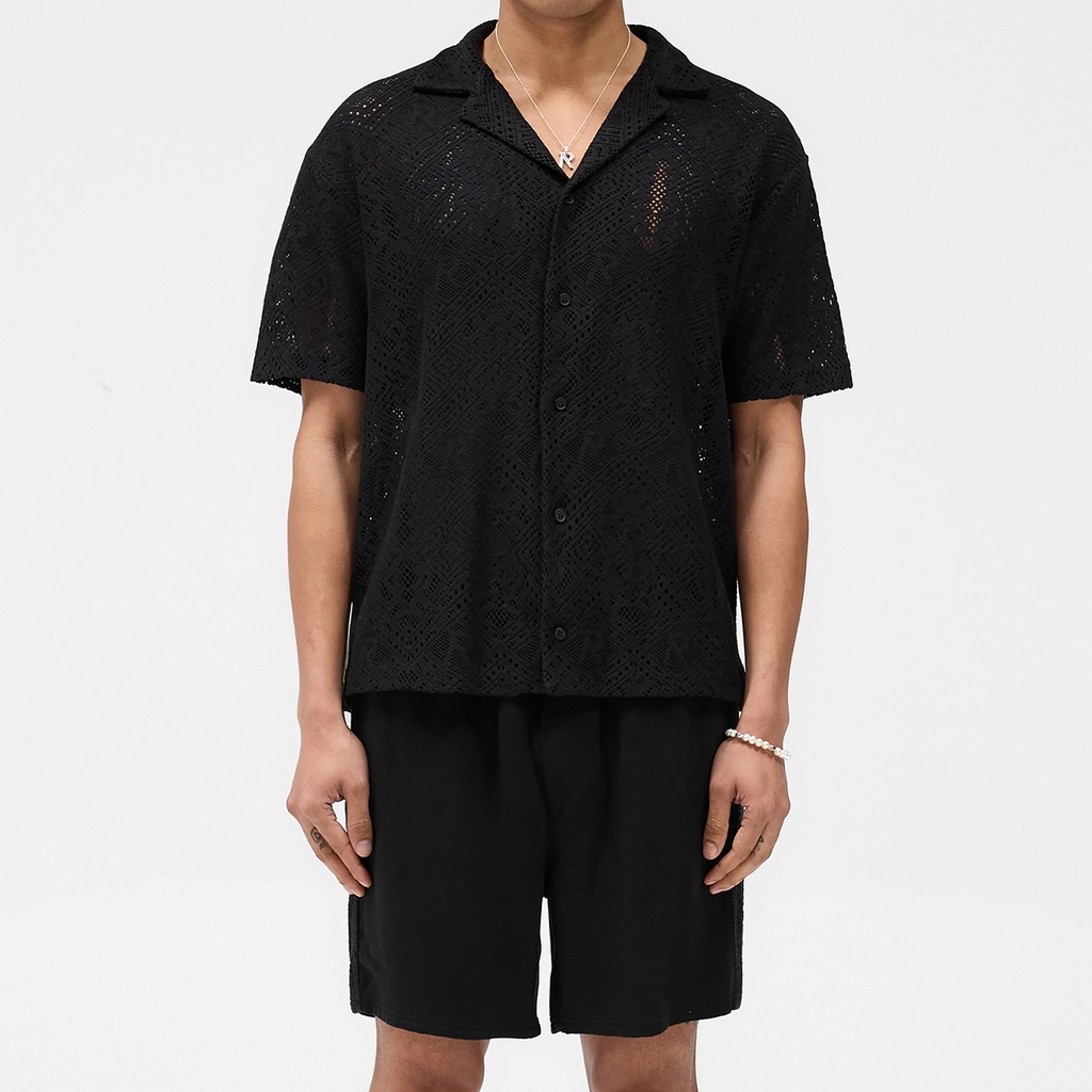 Represent All Over Cotton-Crochet Open-Knit Shirt - S