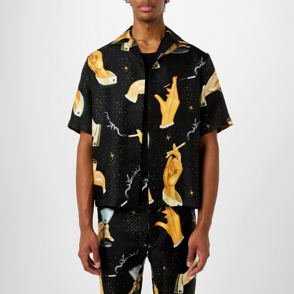 AMIRI Champagne Print Silk Shirt - Black