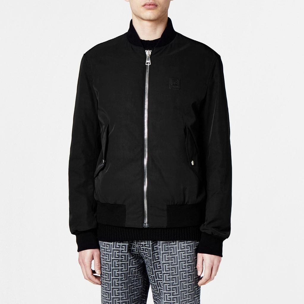 Balmain Logo Nylon Bomber Jacket - Black 0PA
