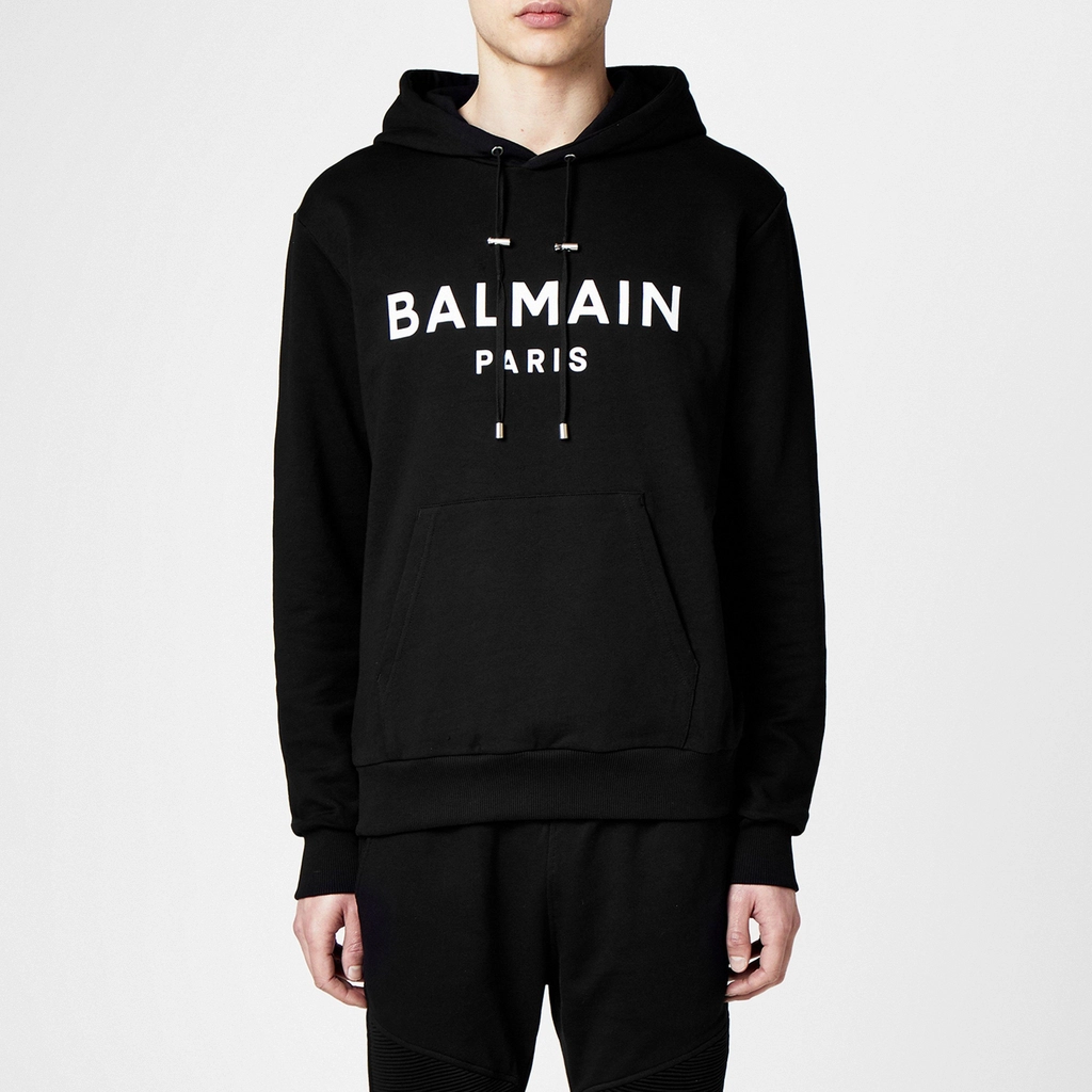 Balmain Printed Logo Hoodie - Black EAB