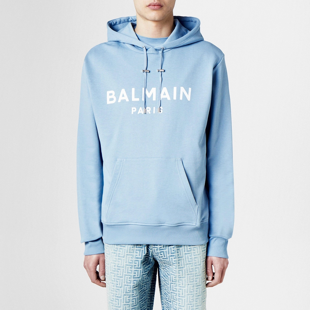 Balmain Printed Logo Hoodie - Blue SLJ