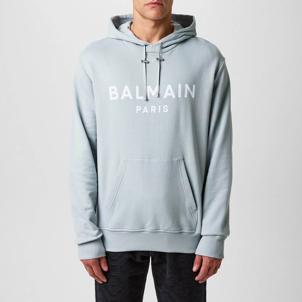 Balmain Printed Logo Hoodie - Grey/White