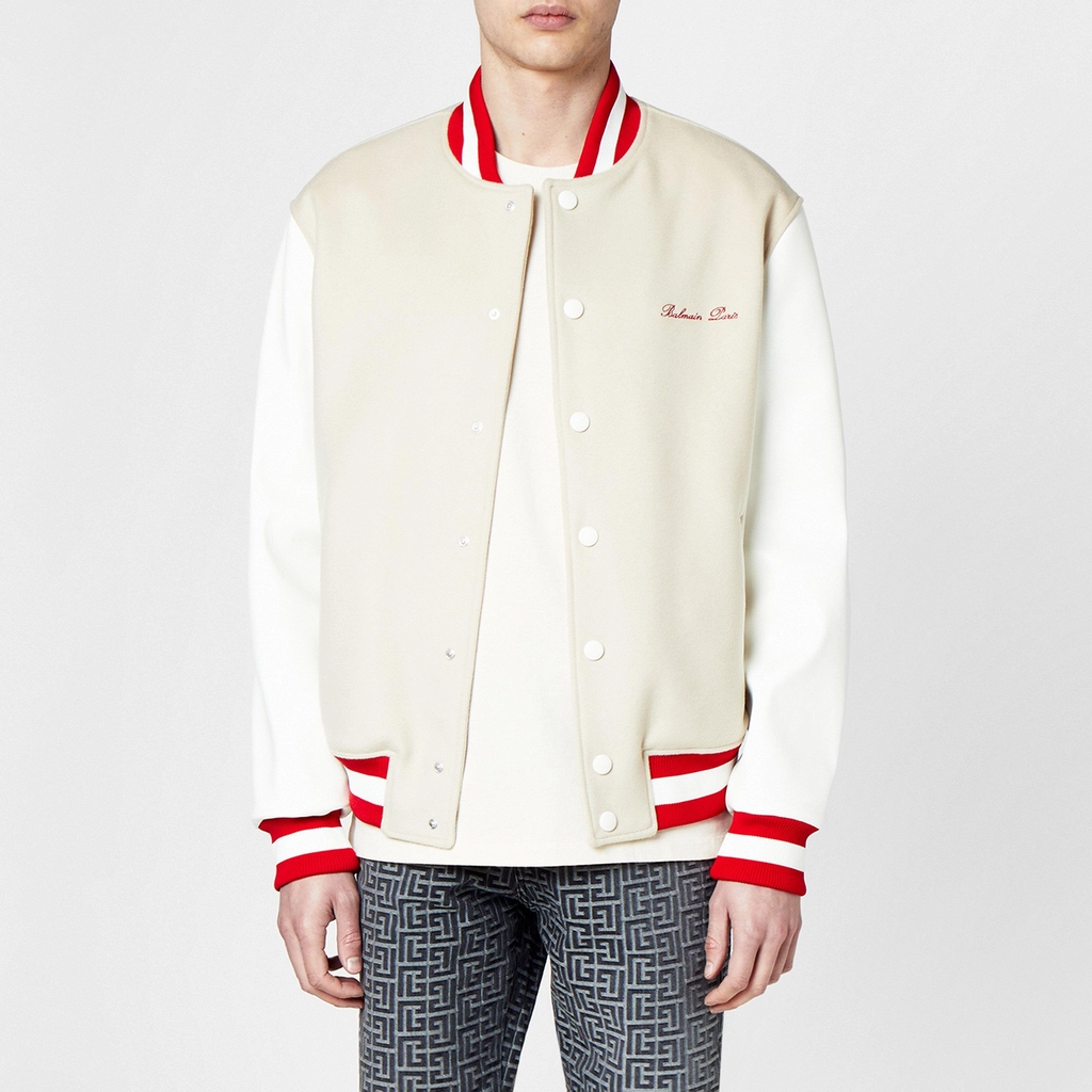 Balmain Varsity Signature Bomber Jacket - Beige
