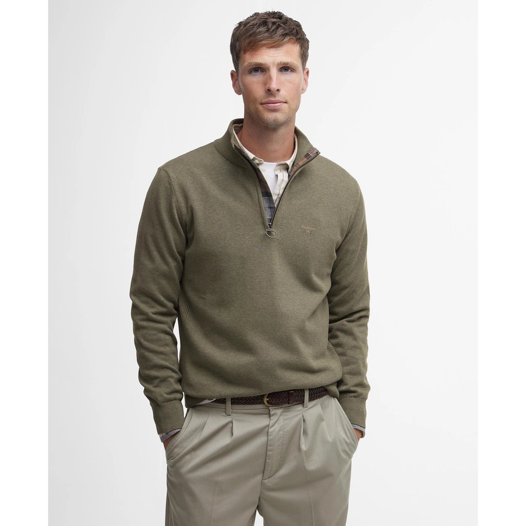 Barbour Cotton Half Zip Jumper - Khaki GY35