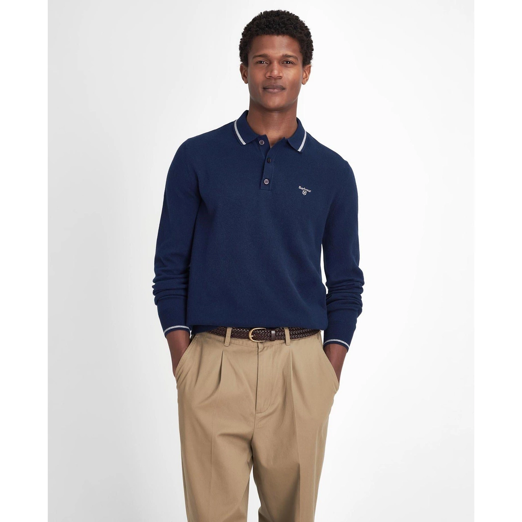 Barbour Nocton Knitted Long-Sleeved Polo Shirt - Navy NY91