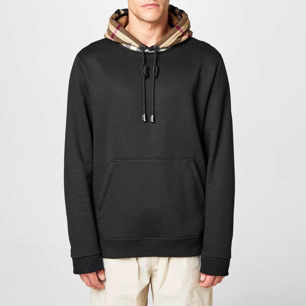 Burberry Check Hood Cotton Hoodie - Black A1189