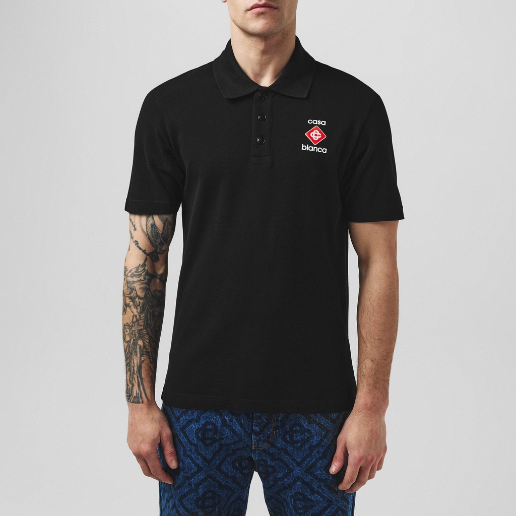 Casablanca Logo Piqué Polo Shirt - Black