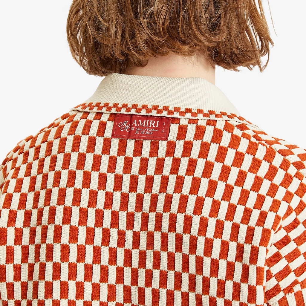 AMIRI Men's Checkered Oversized Woven Polo Burnt Orange