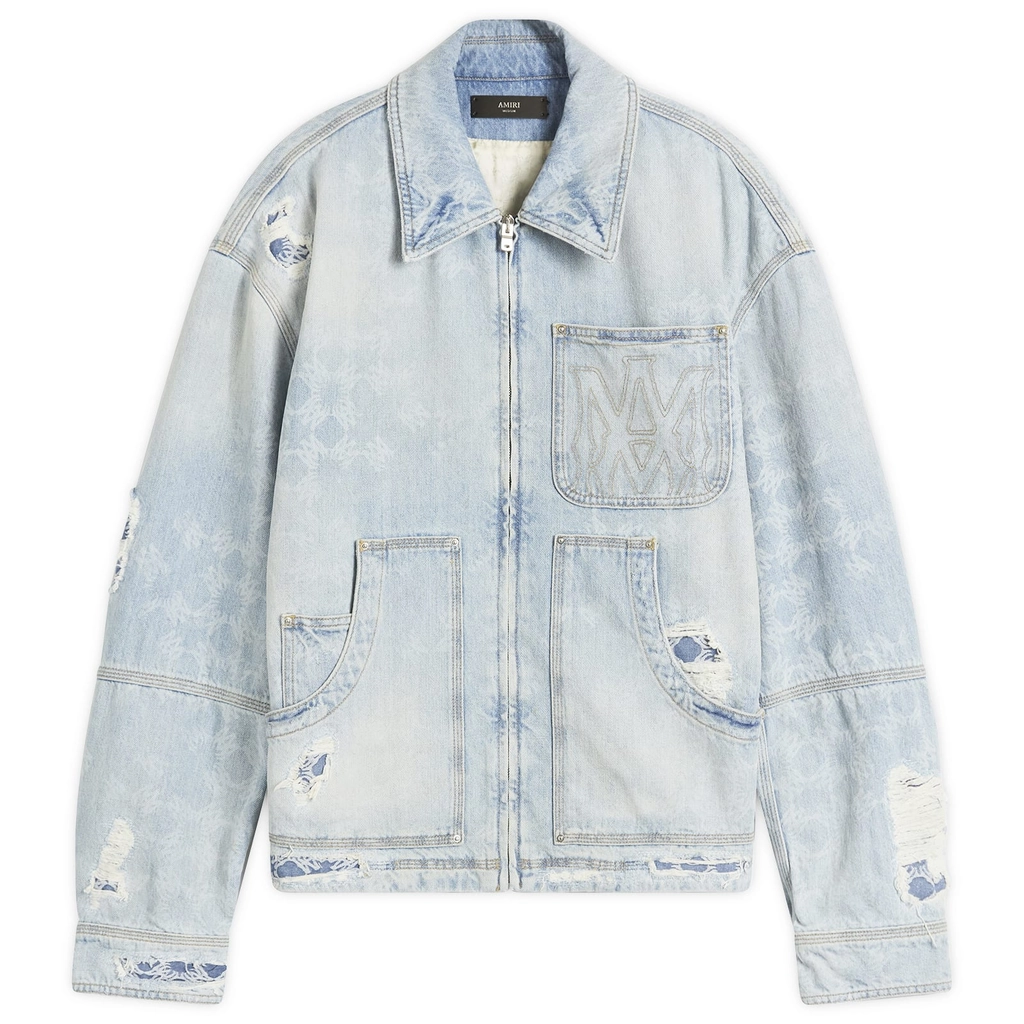 AMIRI Men's Denim Repair Work Jacket Faded Indigo