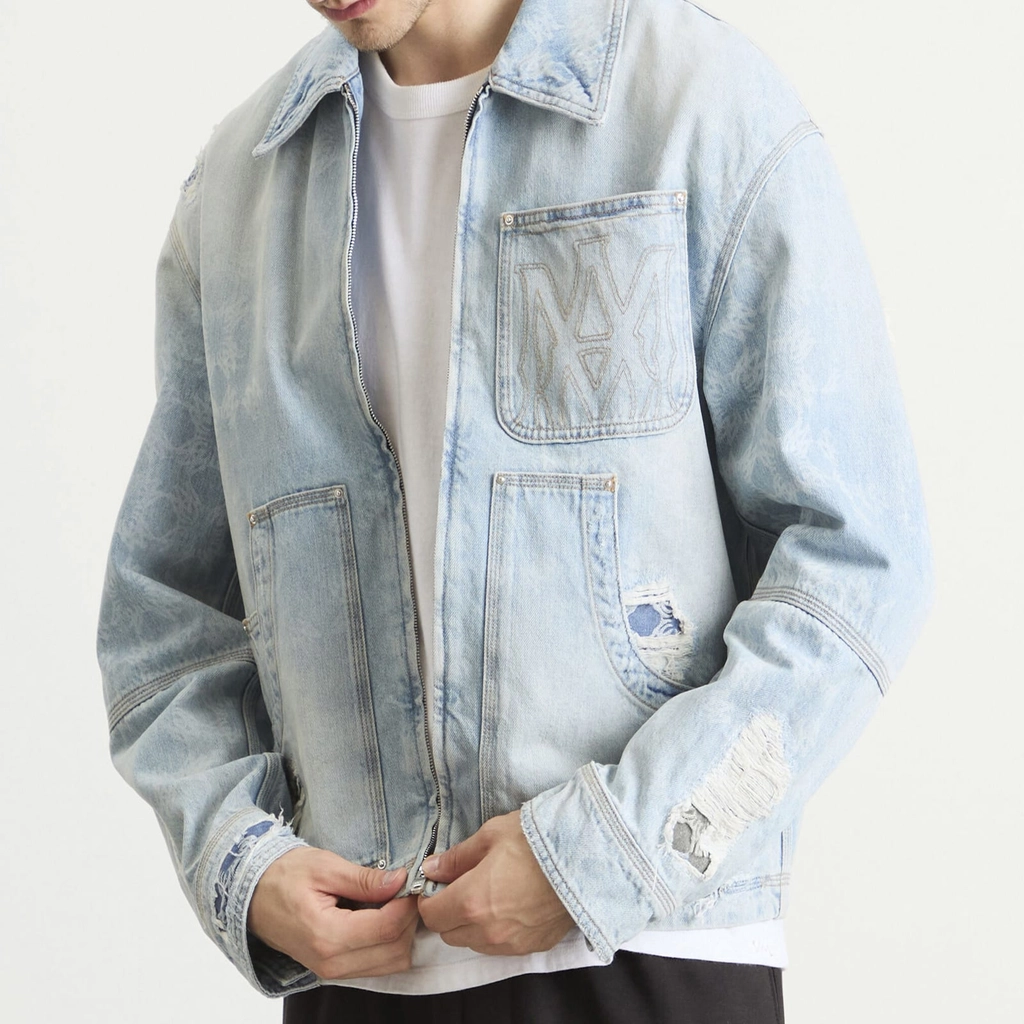 AMIRI Men's Denim Repair Work Jacket Faded Indigo