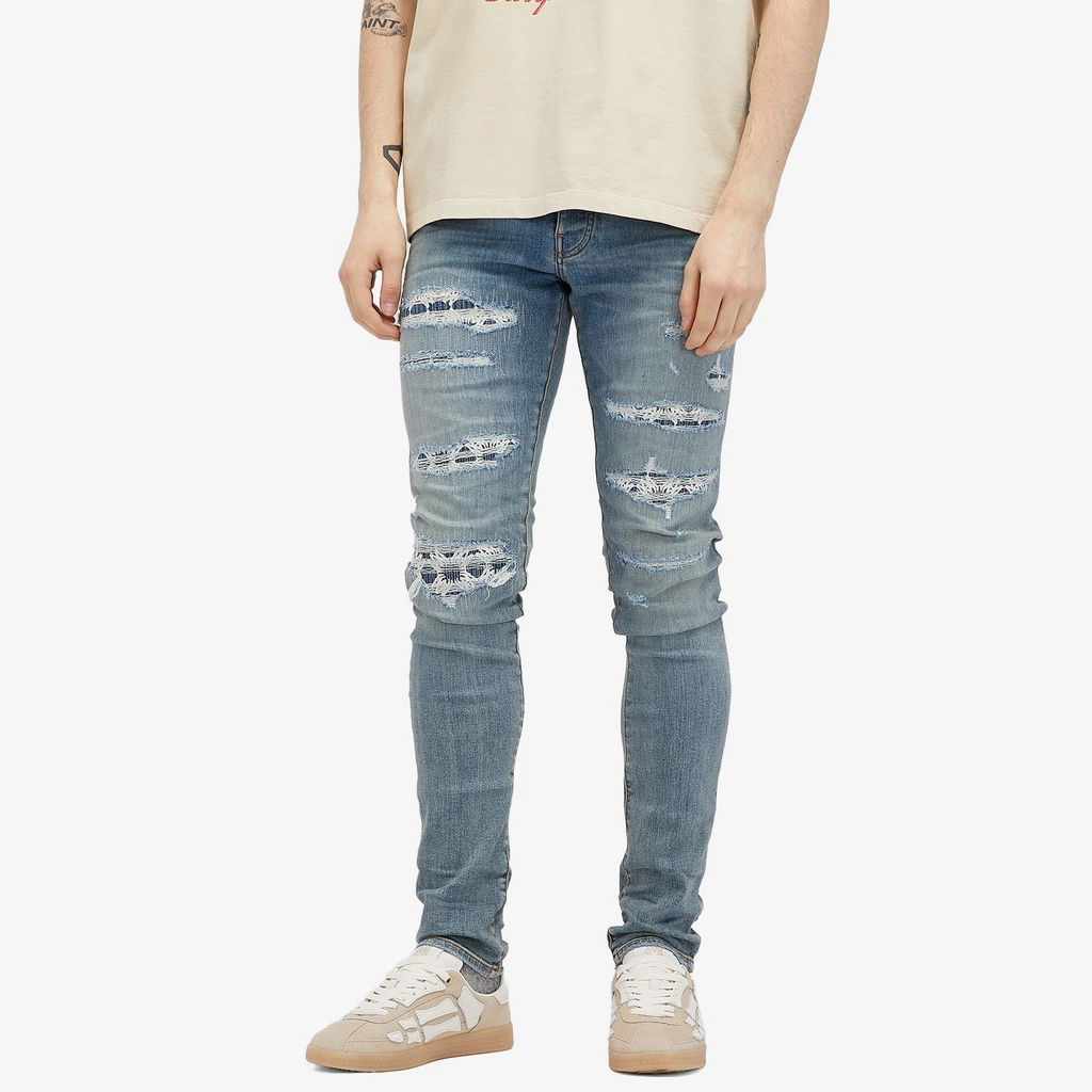 AMIRI Men's MA Quad Repaired Skinny Jeans True Indigo