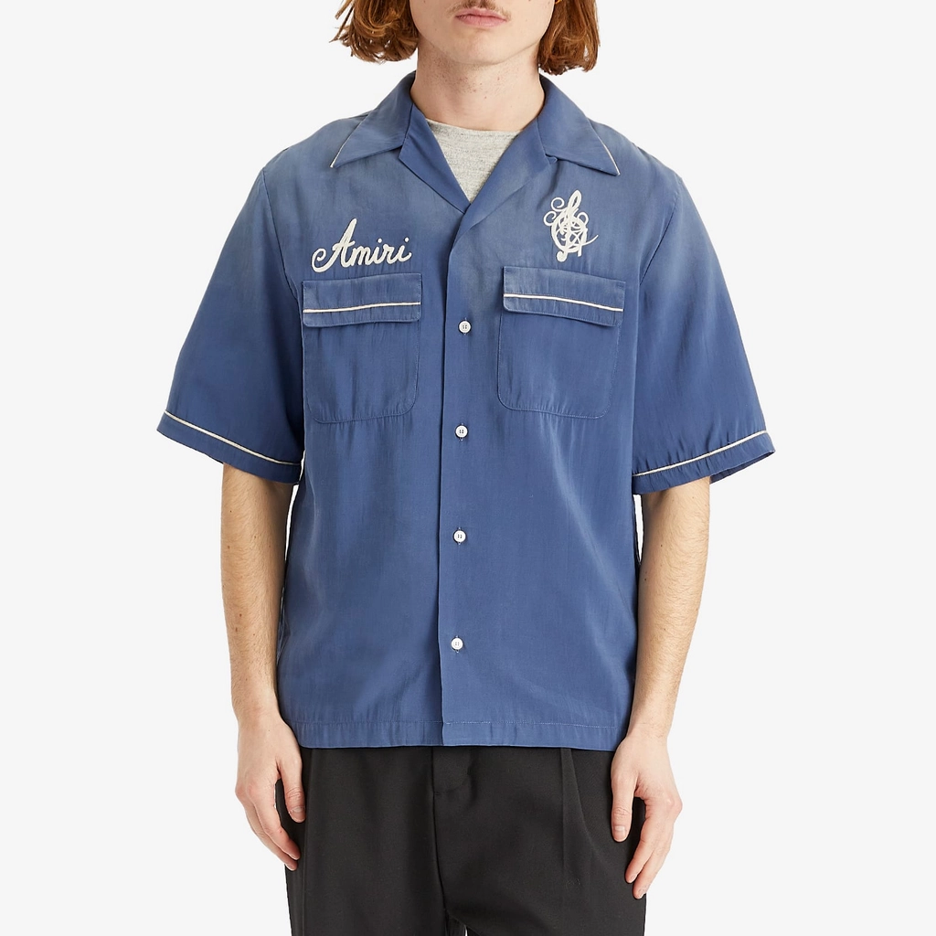 AMIRI Men's Saturday Night Camp Collar Bowling Shirt Navy