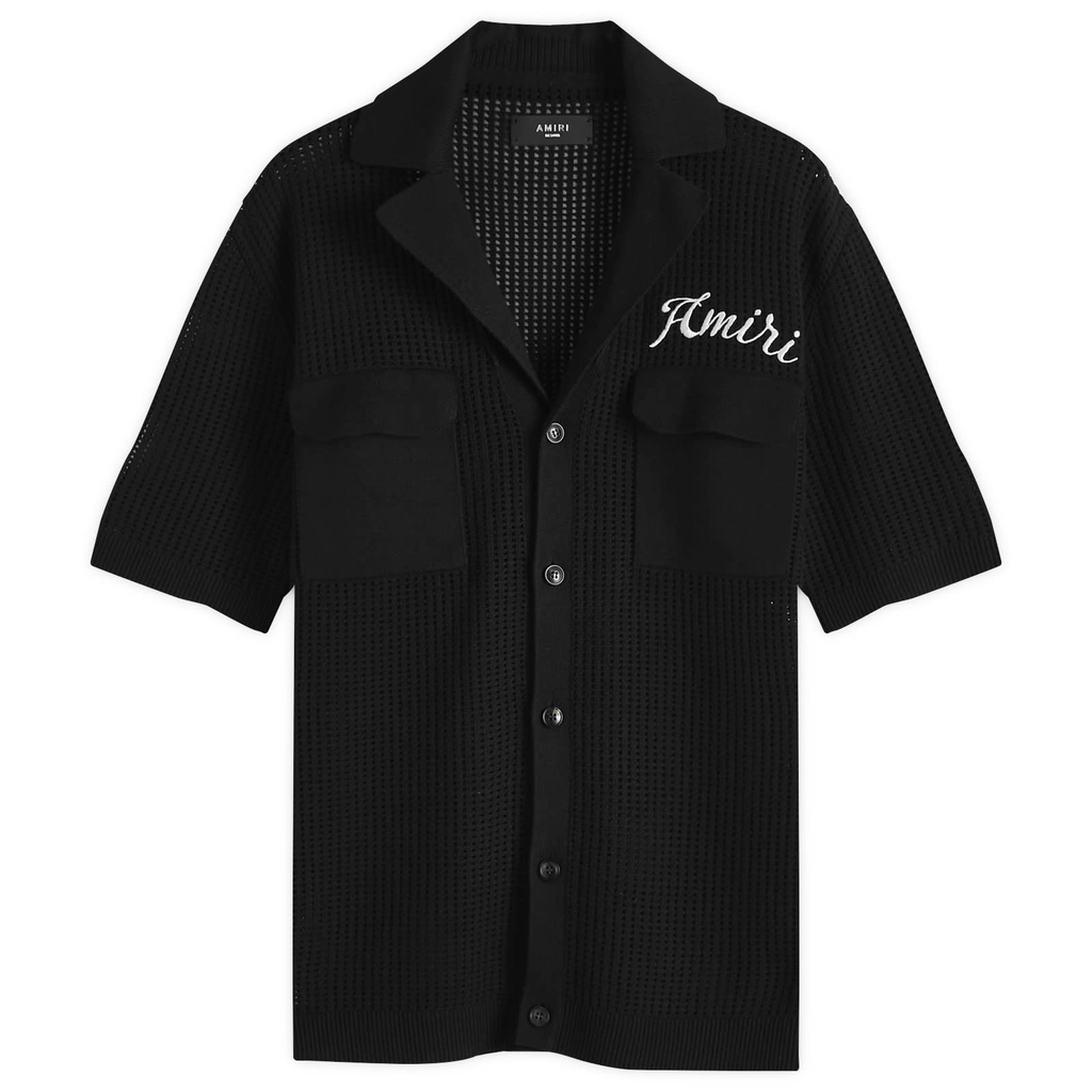 AMIRI Men's Short Sleeve Mesh Polo Black