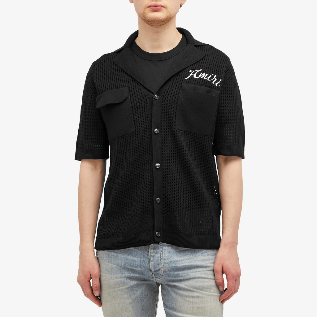 AMIRI Men's Short Sleeve Mesh Polo Black