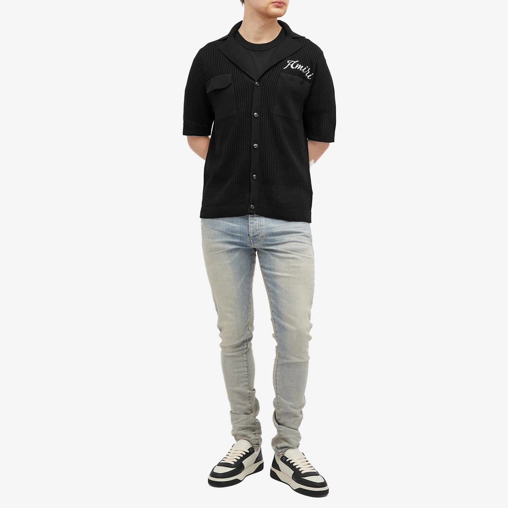 AMIRI Men's Short Sleeve Mesh Polo Black