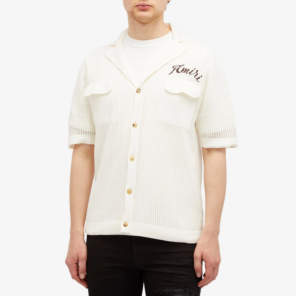 AMIRI Men's Short Sleeve Mesh Polo Sand