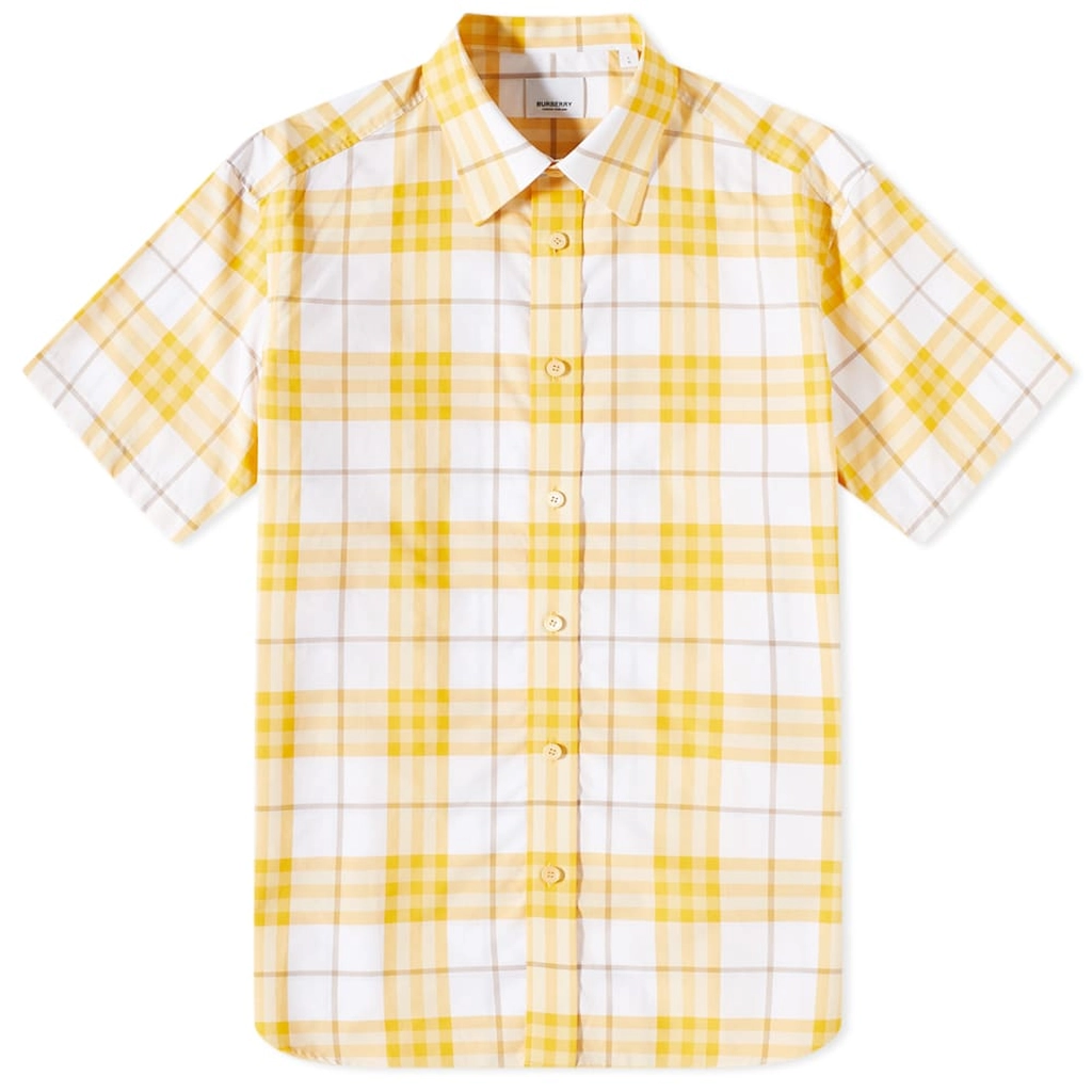 Burberry Men's Short Sleeve Caxton Check Shirt Chalk Yellow Ip Check