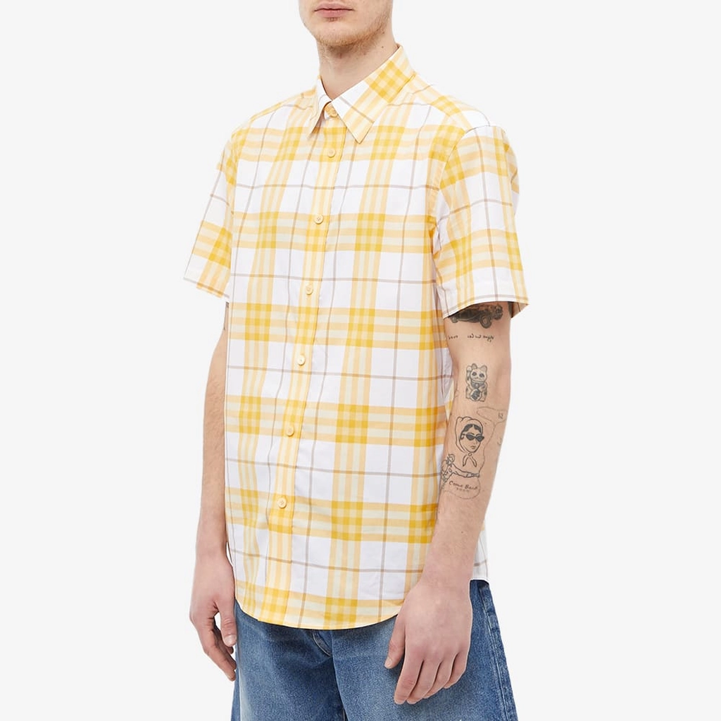 Burberry Men's Short Sleeve Caxton Check Shirt Chalk Yellow Ip Check