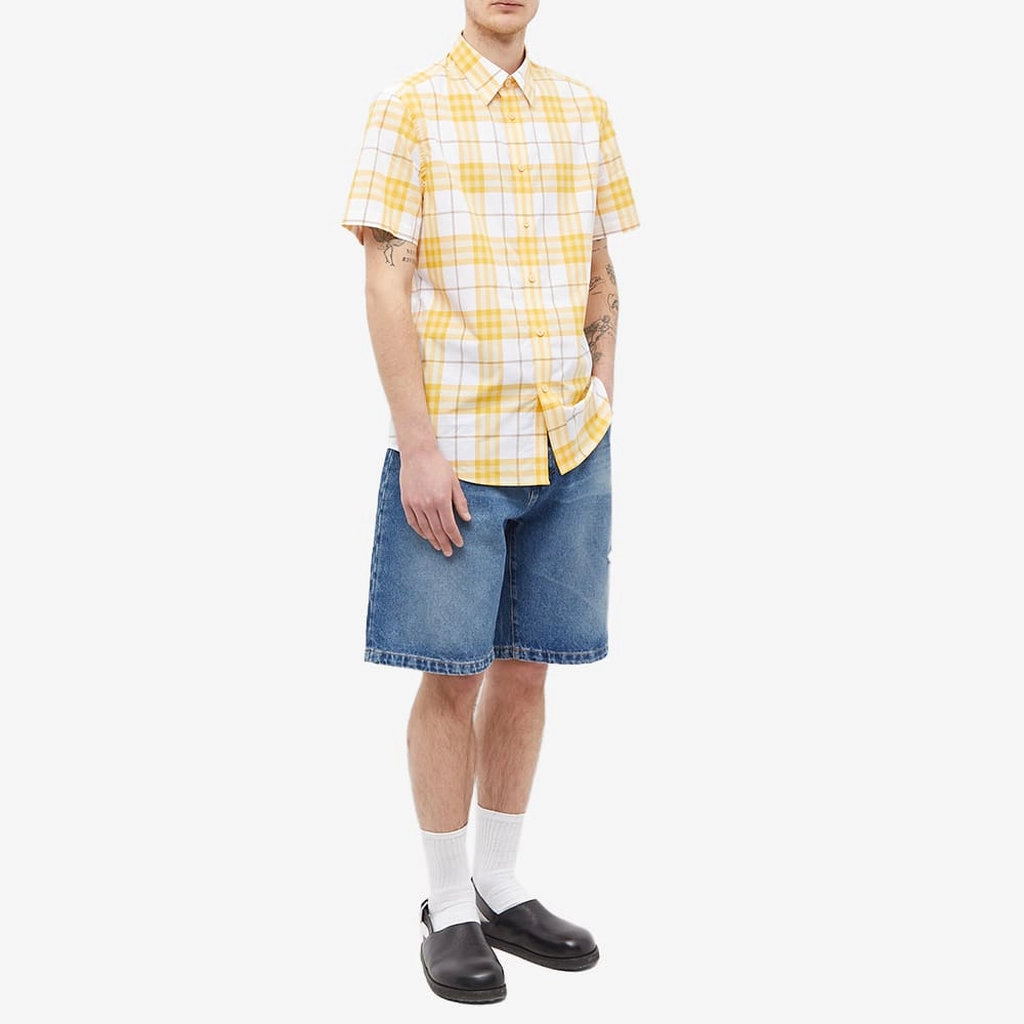 Burberry Men's Short Sleeve Caxton Check Shirt Chalk Yellow Ip Check