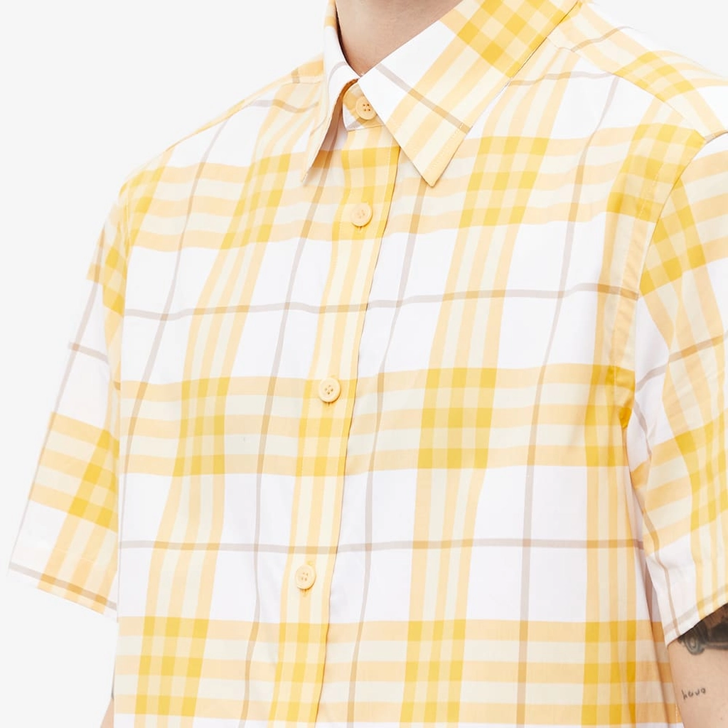 Burberry Men's Short Sleeve Caxton Check Shirt Chalk Yellow Ip Check