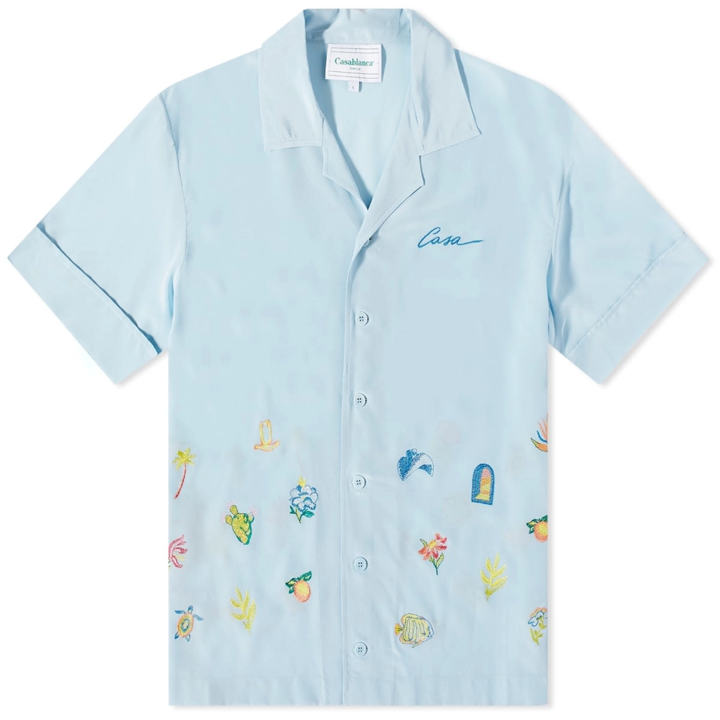 Casablanca Men's Embroidered Logo Short Sleeve Shirt Light Blue