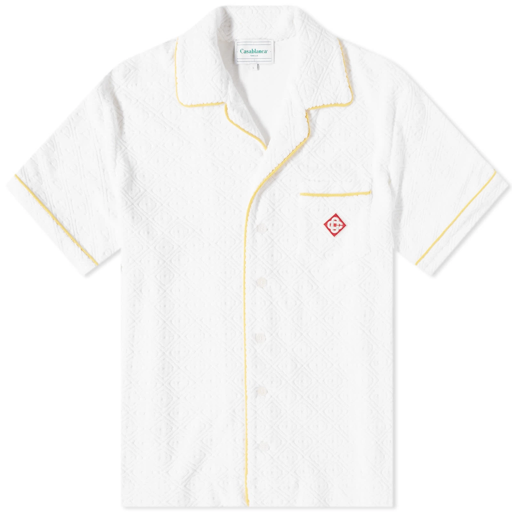 Casablanca Men's Monogram Terry Short Sleeve Shirt White
