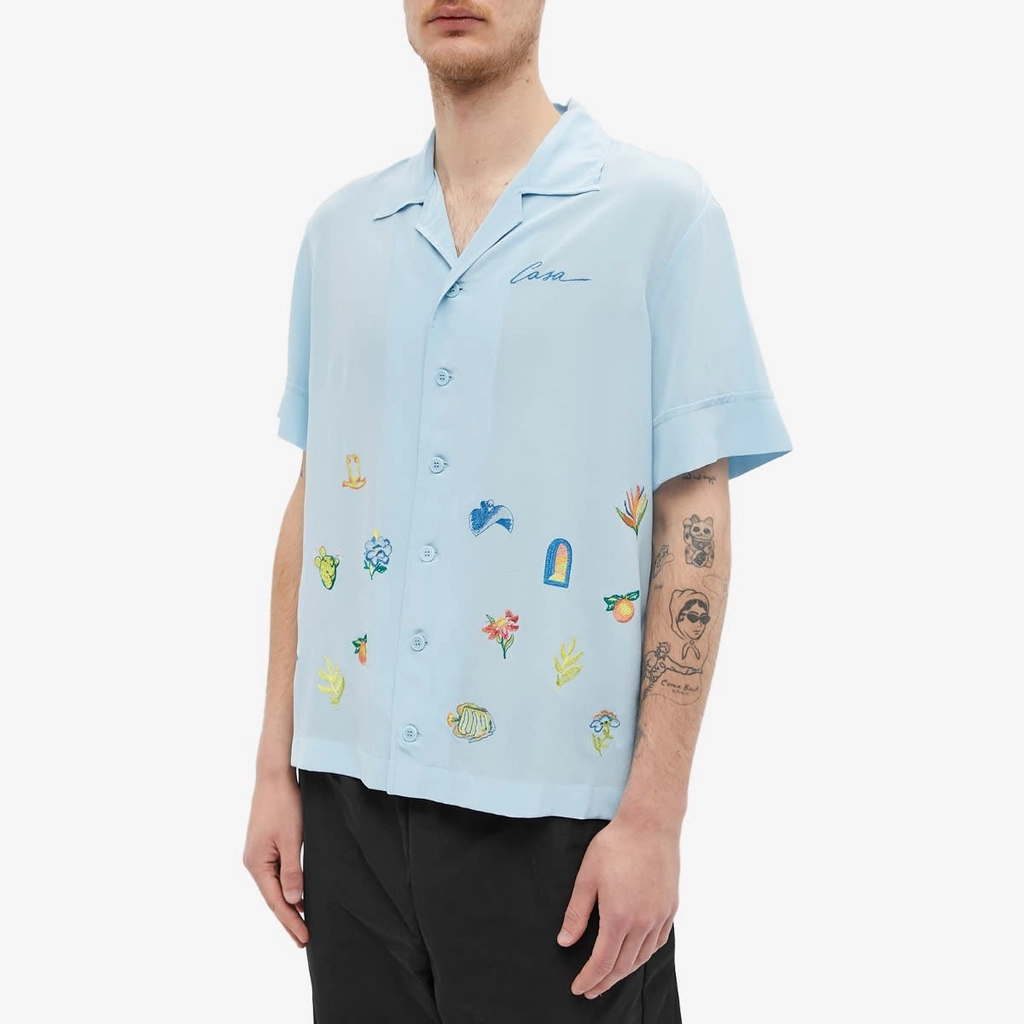Casablanca Men's Embroidered Logo Short Sleeve Shirt Light Blue
