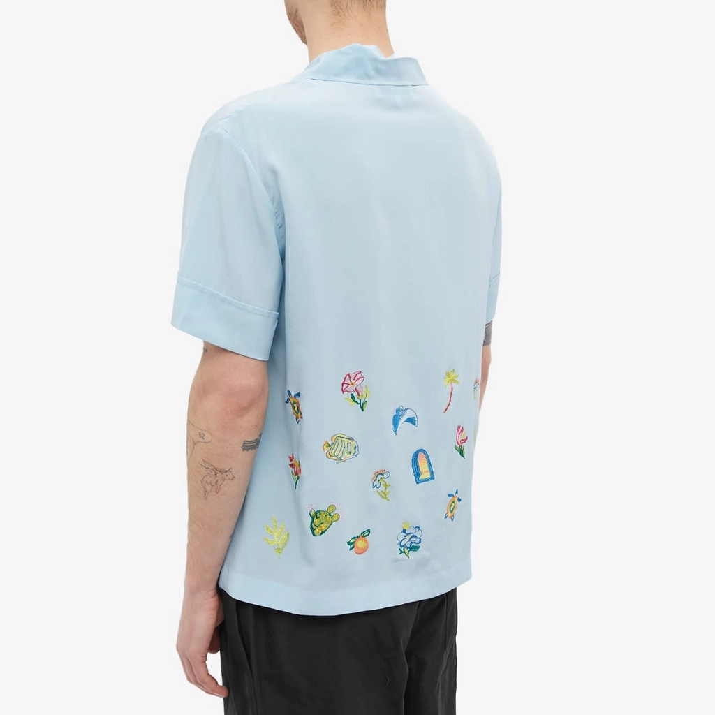 Casablanca Men's Embroidered Logo Short Sleeve Shirt Light Blue