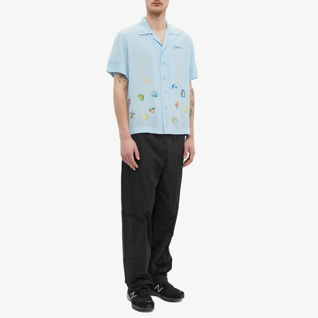 Casablanca Men's Embroidered Logo Short Sleeve Shirt Light Blue