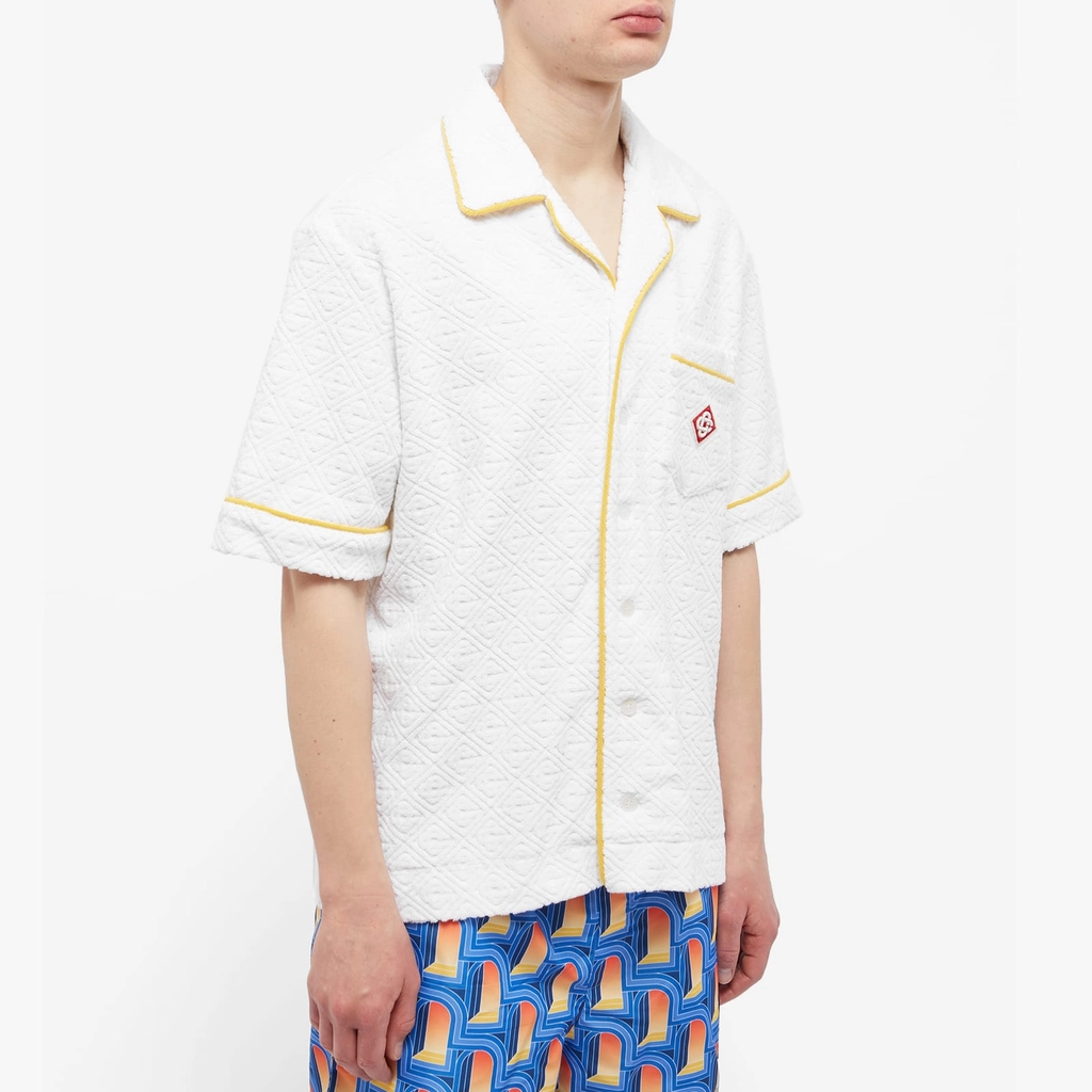 Casablanca Men's Monogram Terry Short Sleeve Shirt White