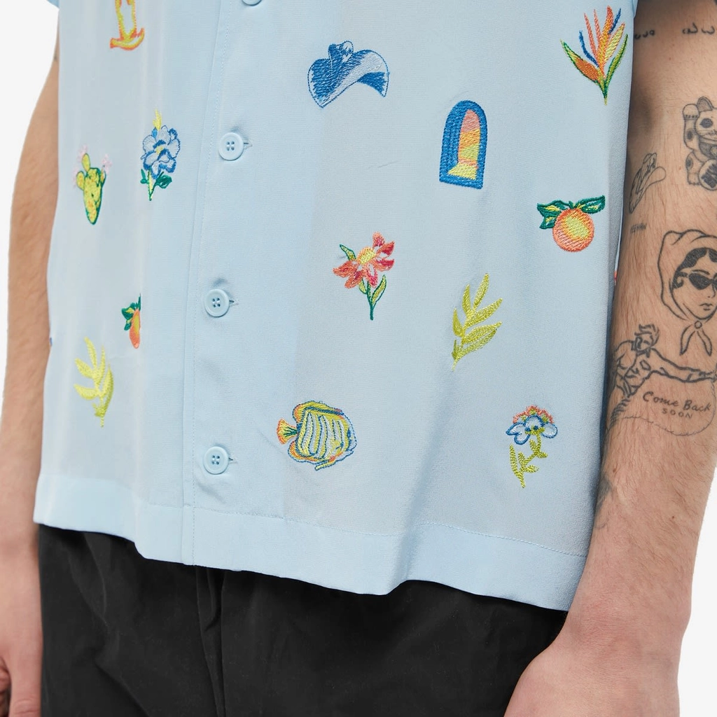 Casablanca Men's Embroidered Logo Short Sleeve Shirt Light Blue