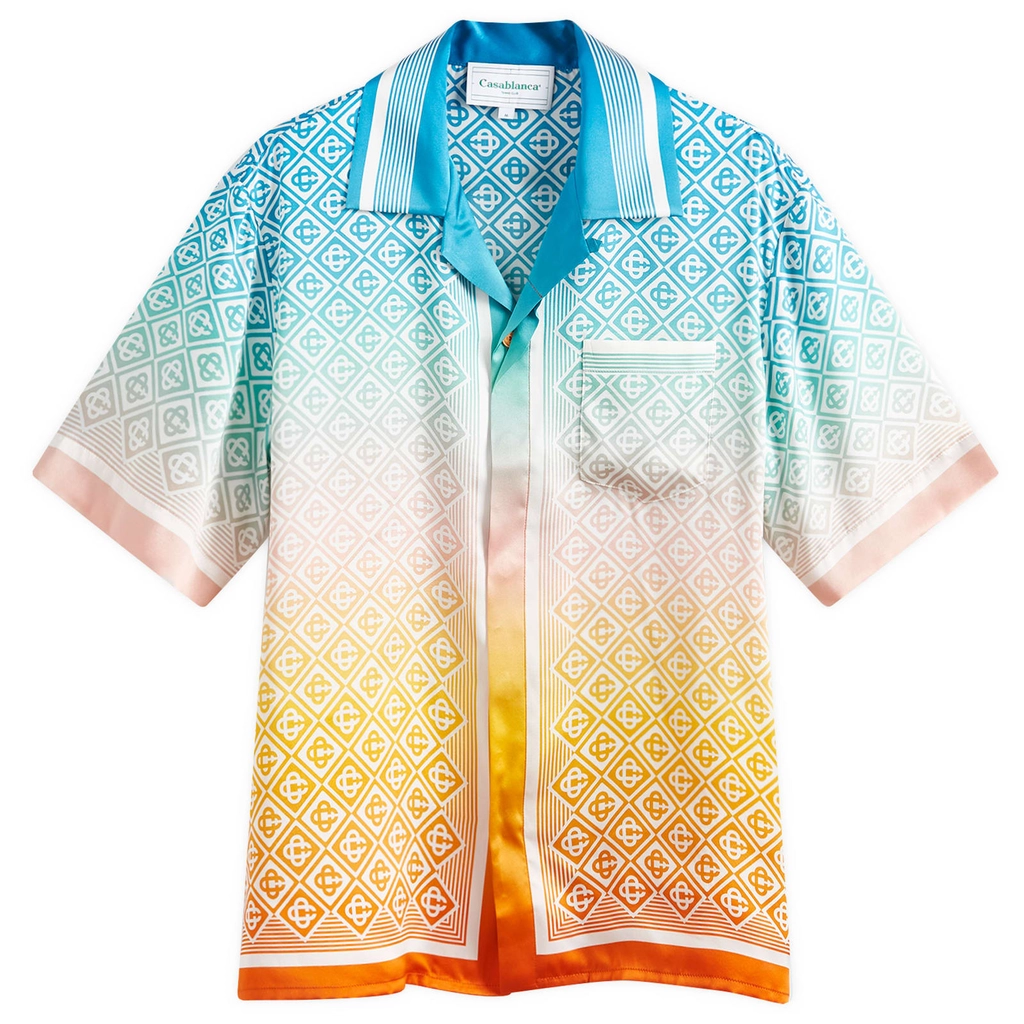 Casablanca Men's Diamond Monogram Short Sleeve Silk Shirt Multi