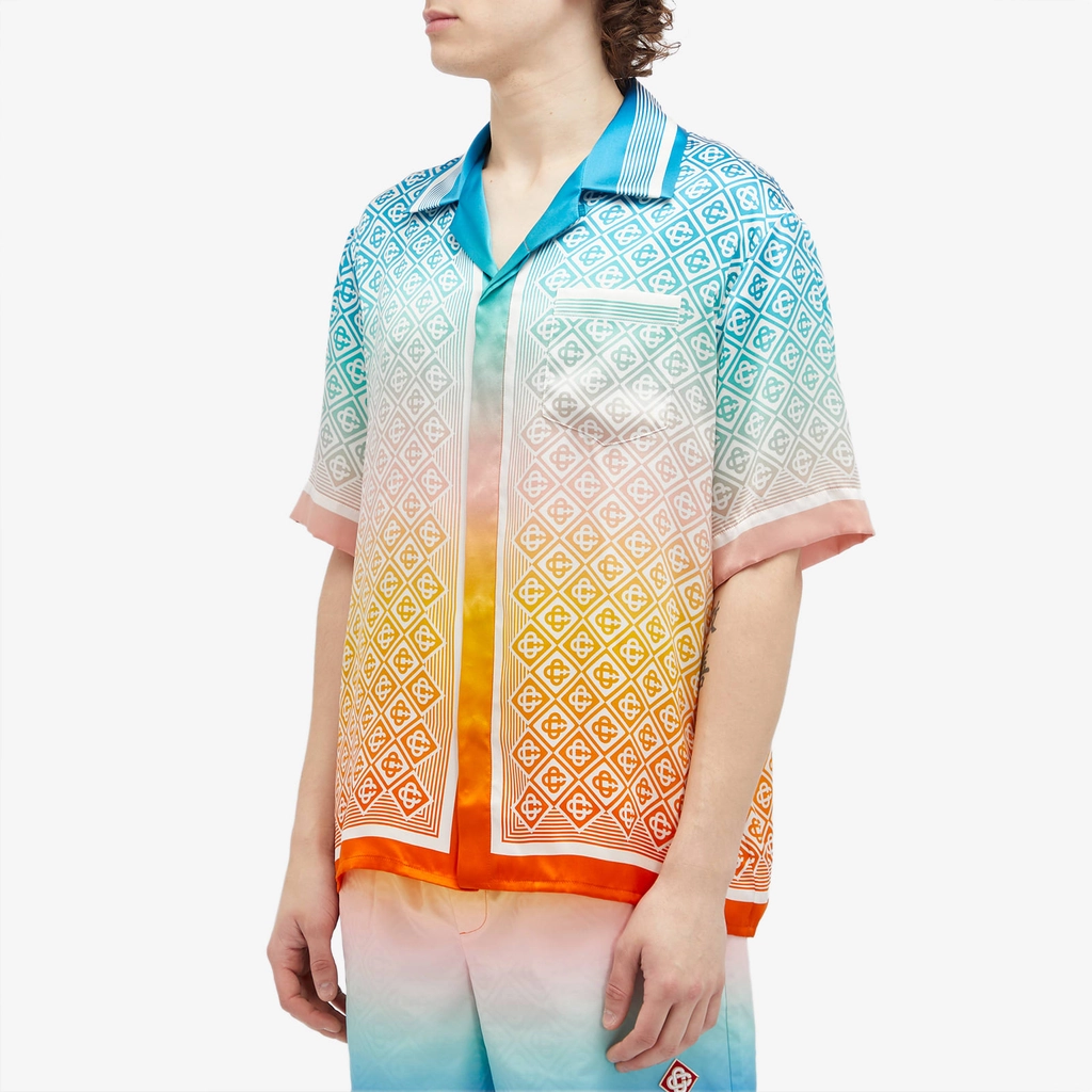 Casablanca Men's Diamond Monogram Short Sleeve Silk Shirt Multi