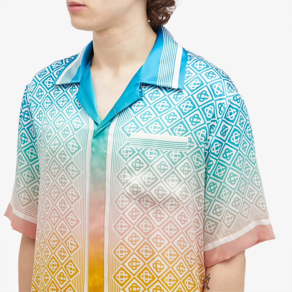 Casablanca Men's Diamond Monogram Short Sleeve Silk Shirt Multi