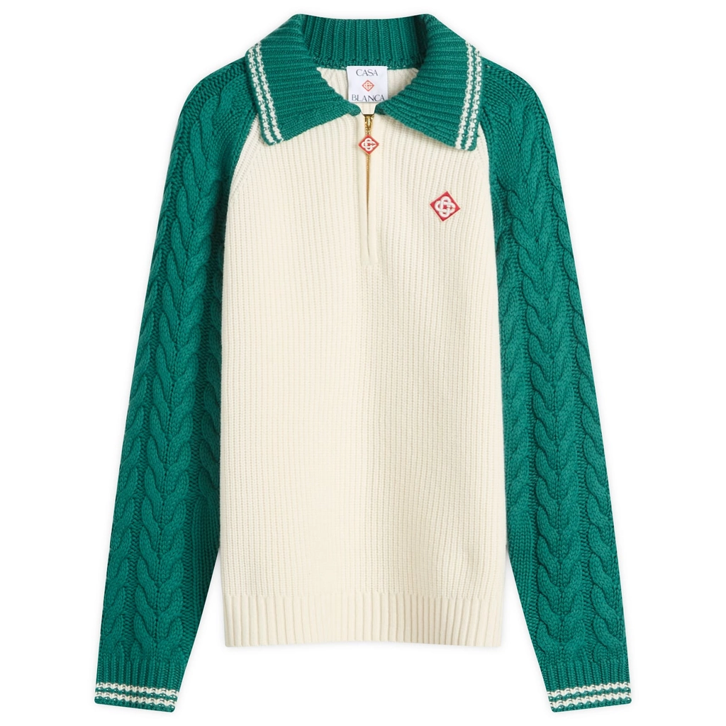 Casablanca Men's Cable Knit Zip Up Green / White