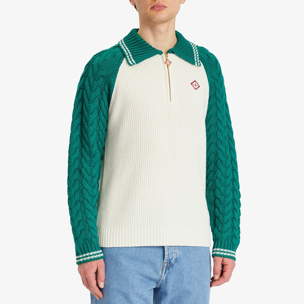 Casablanca Men's Cable Knit Zip Up Green / White