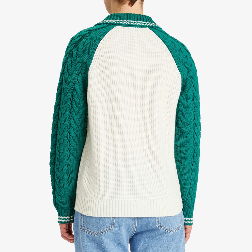 Casablanca Men's Cable Knit Zip Up Green / White