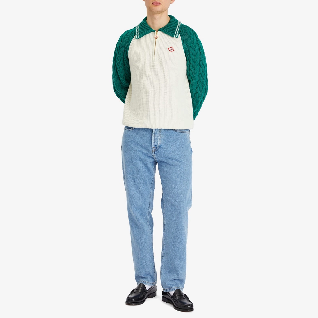 Casablanca Men's Cable Knit Zip Up Green / White