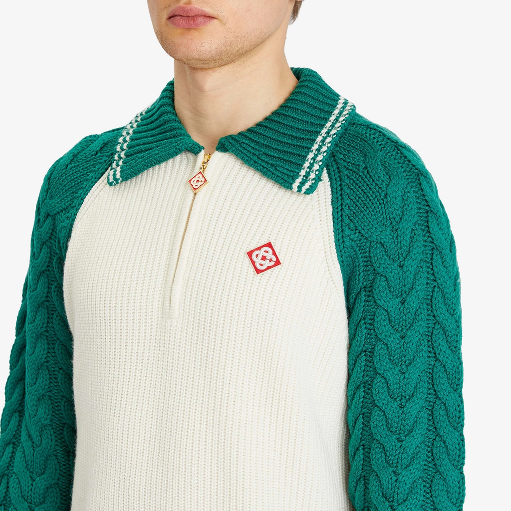 Casablanca Men's Cable Knit Zip Up Green / White