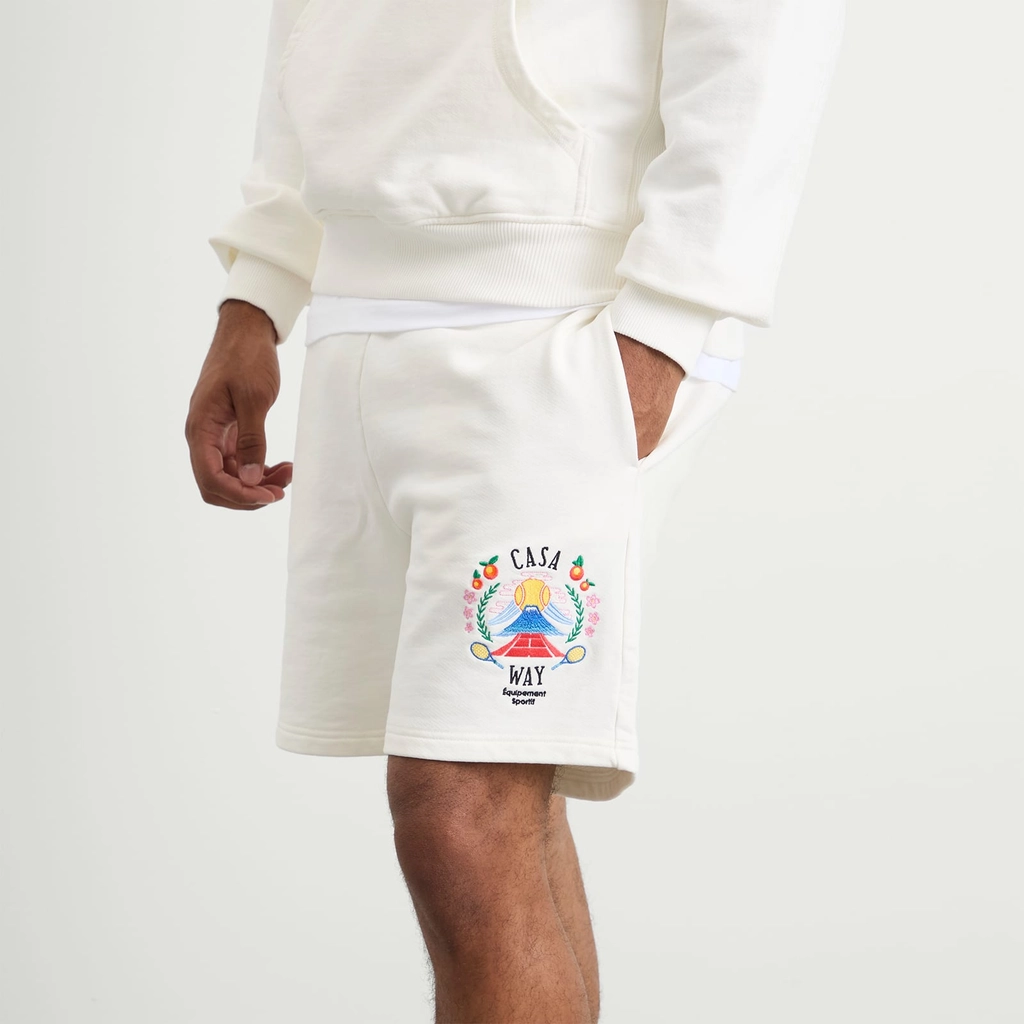 Casablanca Men's Casa Way Mountain Embroidered Sweat Shorts White