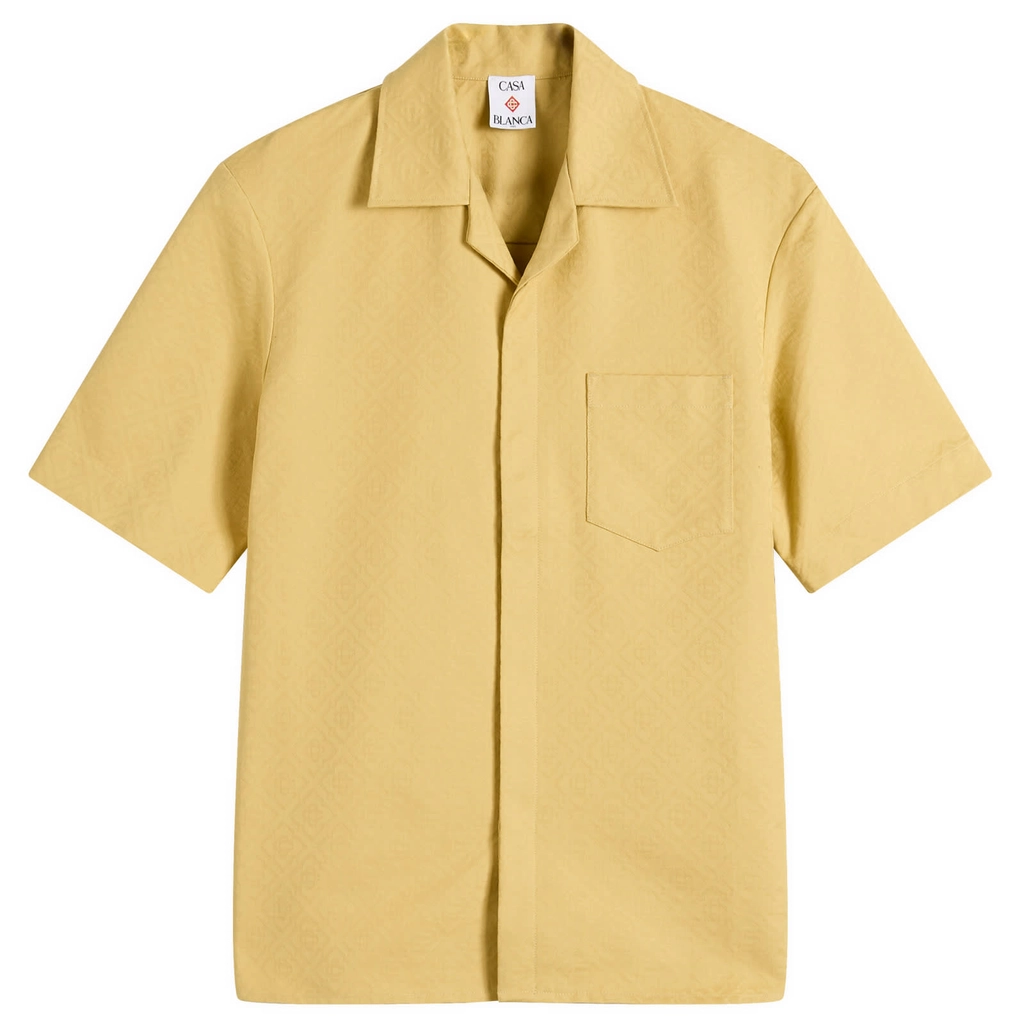 Casablanca Men's Cotton Jacquard Short Sleeve Monogram Shirt Yellow