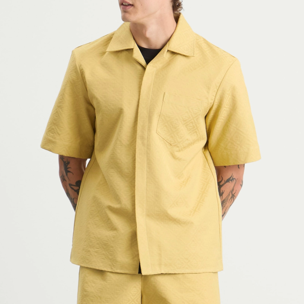 Casablanca Men's Cotton Jacquard Short Sleeve Monogram Shirt Yellow