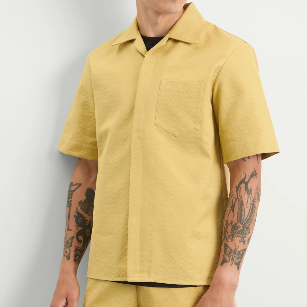 Casablanca Men's Cotton Jacquard Short Sleeve Monogram Shirt Yellow