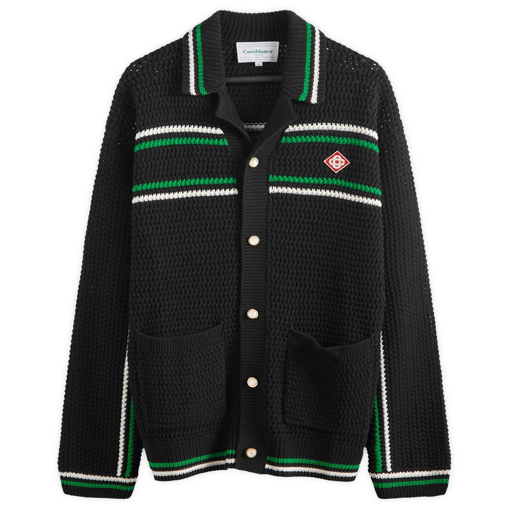 Casablanca Men's Crochet Tennis Shirt Black