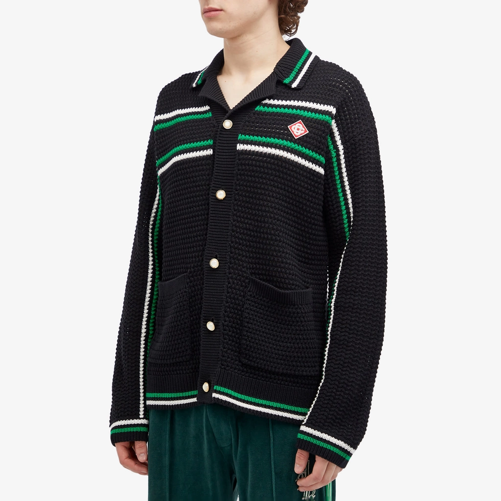 Casablanca Men's Crochet Tennis Shirt Black