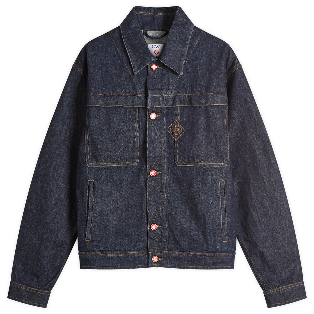 Casablanca Men's Embroidered Monogram Denim Jacket Blue