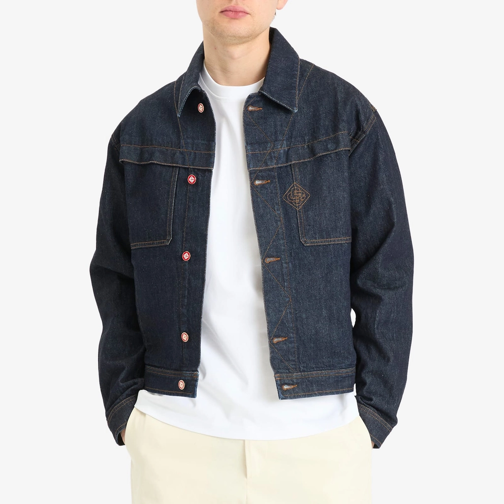 Casablanca Men's Embroidered Monogram Denim Jacket Blue