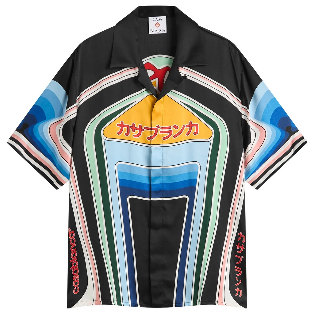 Casablanca Men's Graphic Mountain Short Sleeve Shirt Black