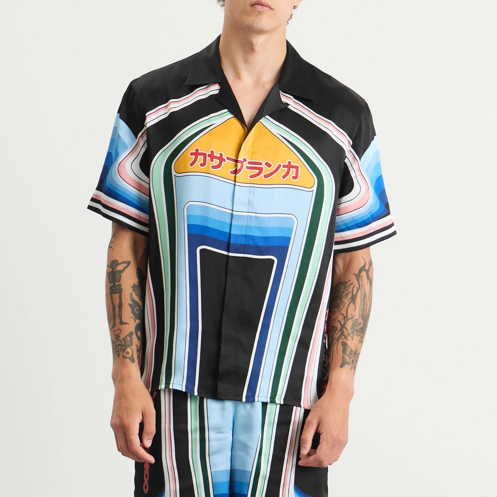 Casablanca Men's Graphic Mountain Short Sleeve Shirt Black